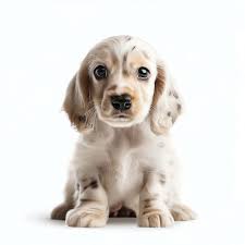 “Orange belton english setter puppy sitting in green grass”